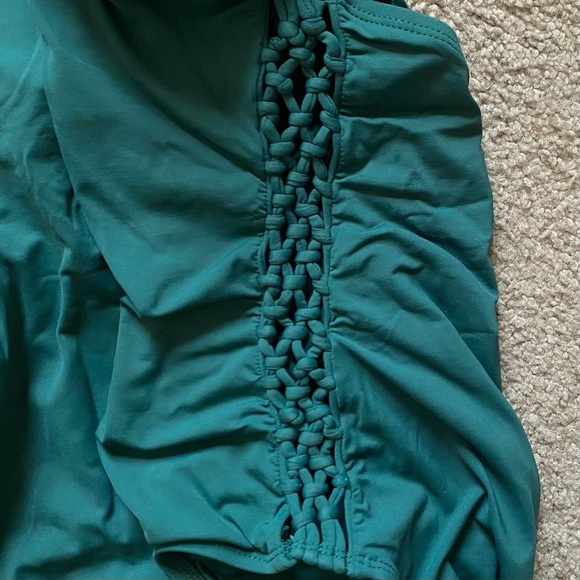 Loft ~ Hunter Green One Piece Halter Swim Suit ~ Lattice Detail ~ Size 14 - Picture 4 of 7